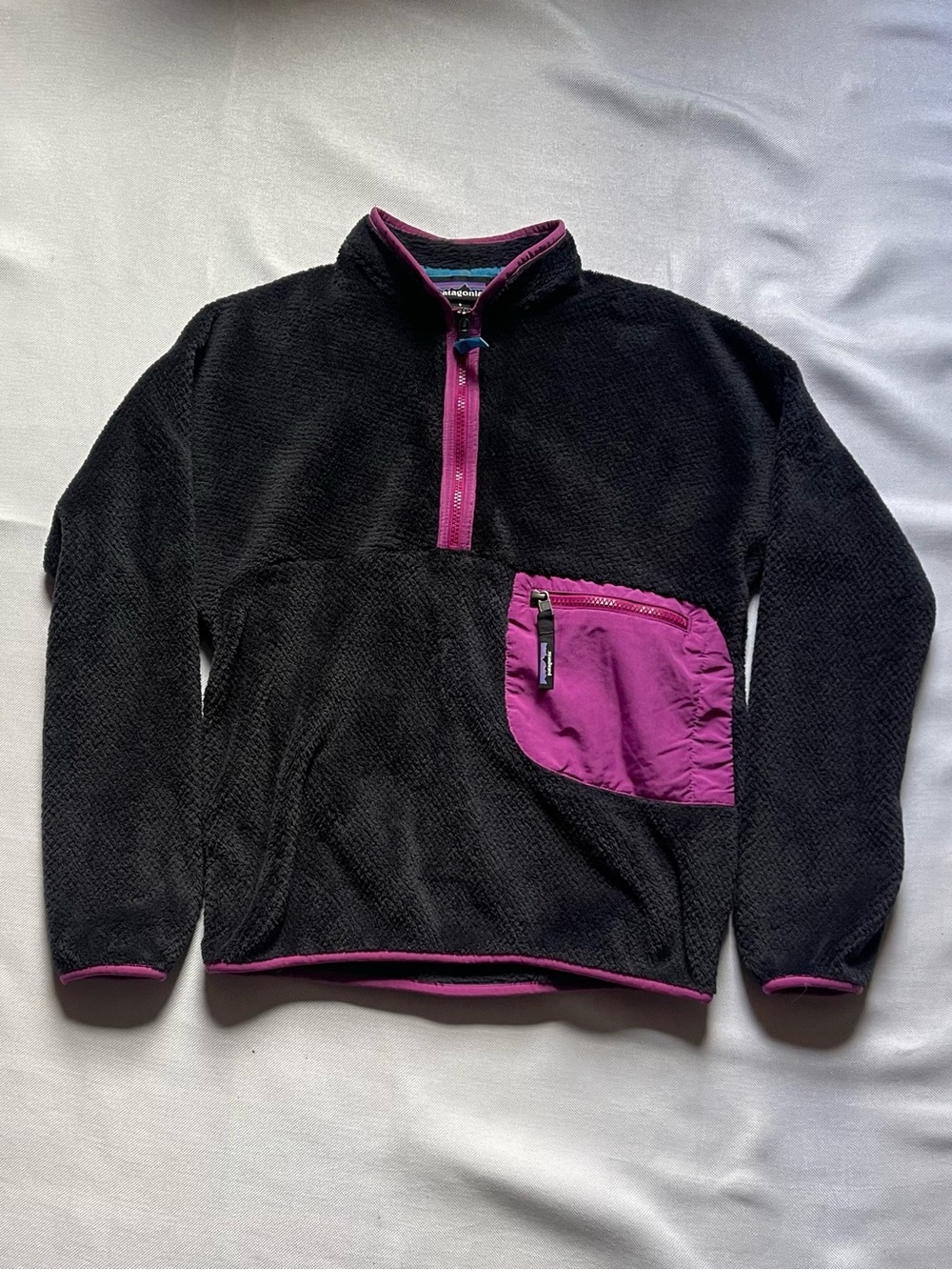 Patagonia Polartec Fleece Jacket Black Purple pink  Zipped Pockets Women’s S